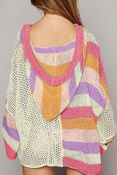 Openwork Color Block Hooded Sweater for Stylish Comfort - Selvanelle