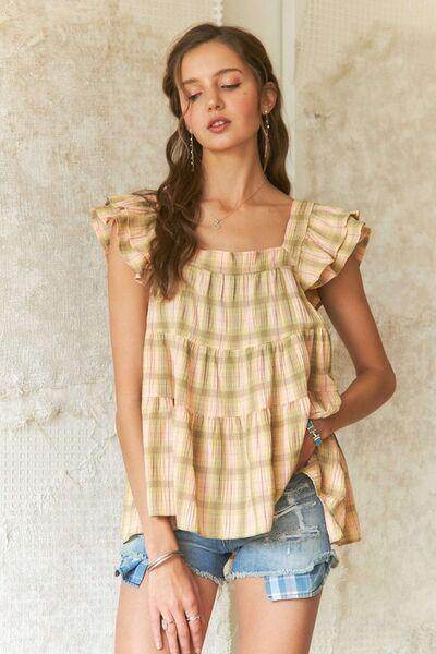 ADORA Ruffled Square Neck Cap Sleeve Babydoll Blouse For Women - Selvanelle