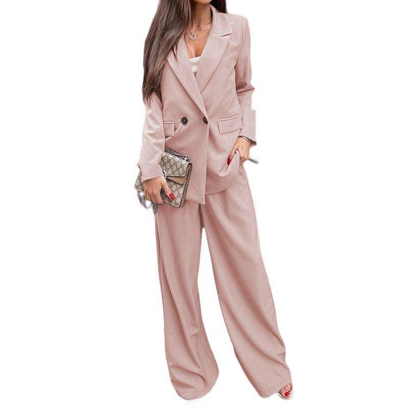 Buttoned Lapel Collar Long Sleeve Blazer and Pants Set for Women - Selvanelle