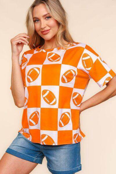 Haptics Football Checkered Print Short Sleeve T-Shirt for Fans - Selvanelle