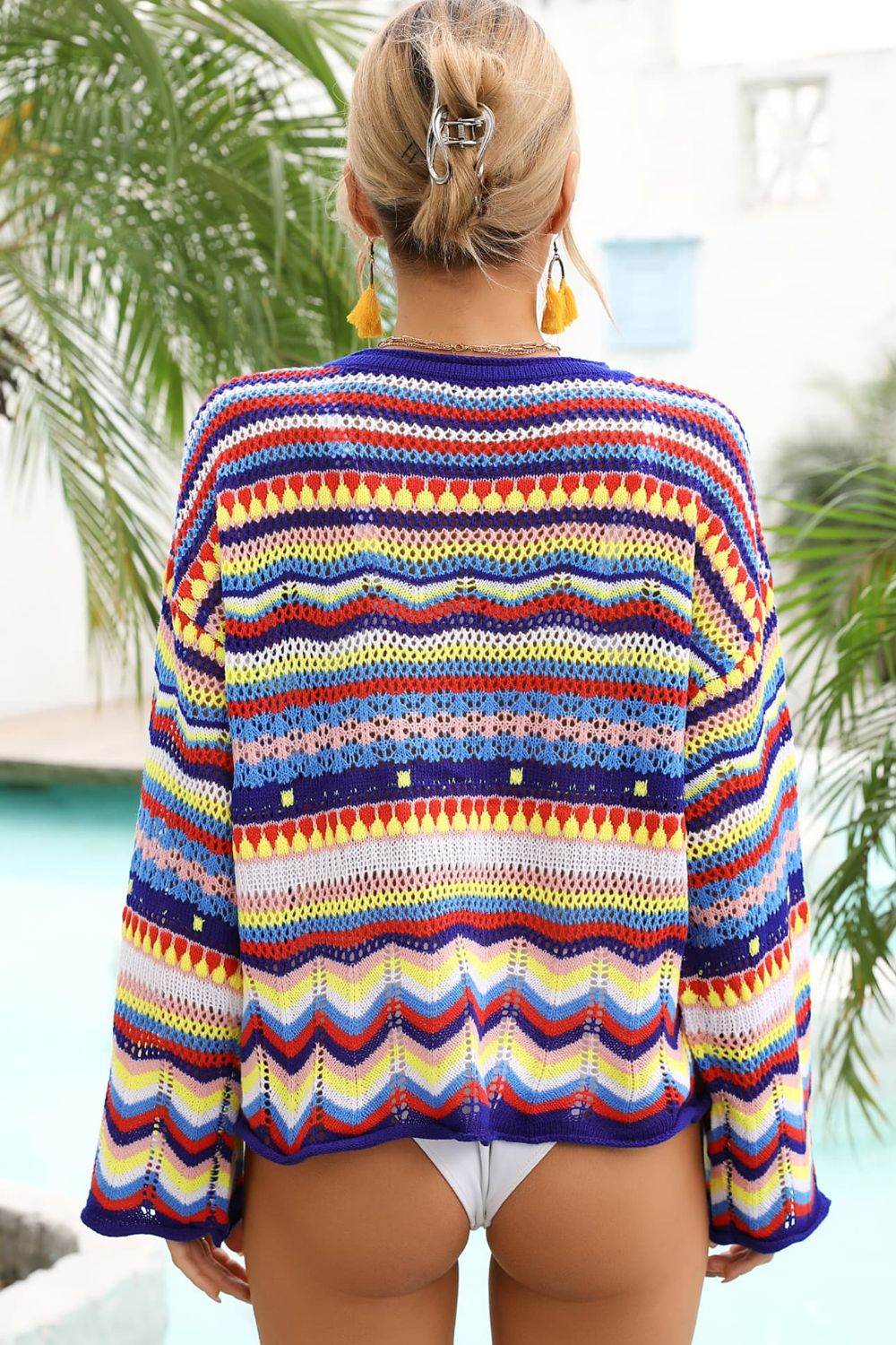 Angel Wings Multicolored Stripe Round Neck Cover-Up - Selvanelle