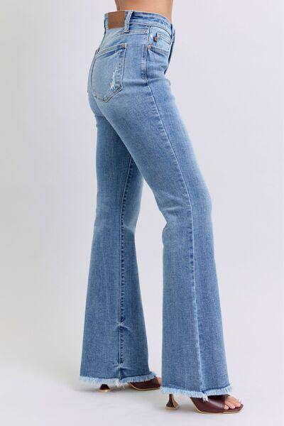 Judy Blue Full Size Raw Hem High Rise Bootcut Jeans for Women - Selvanelle