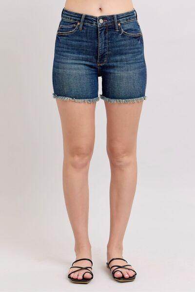 Judy Blue Tummy Control Fray Hem Denim Shorts for Women - Selvanelle