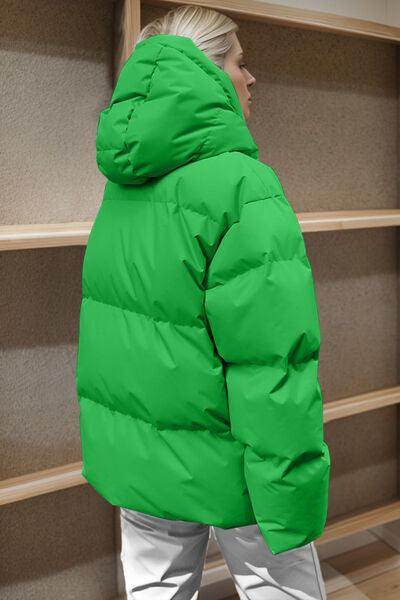 Pocketed Zip Up Hooded Puffer Jacket for Winter Comfort - Selvanelle