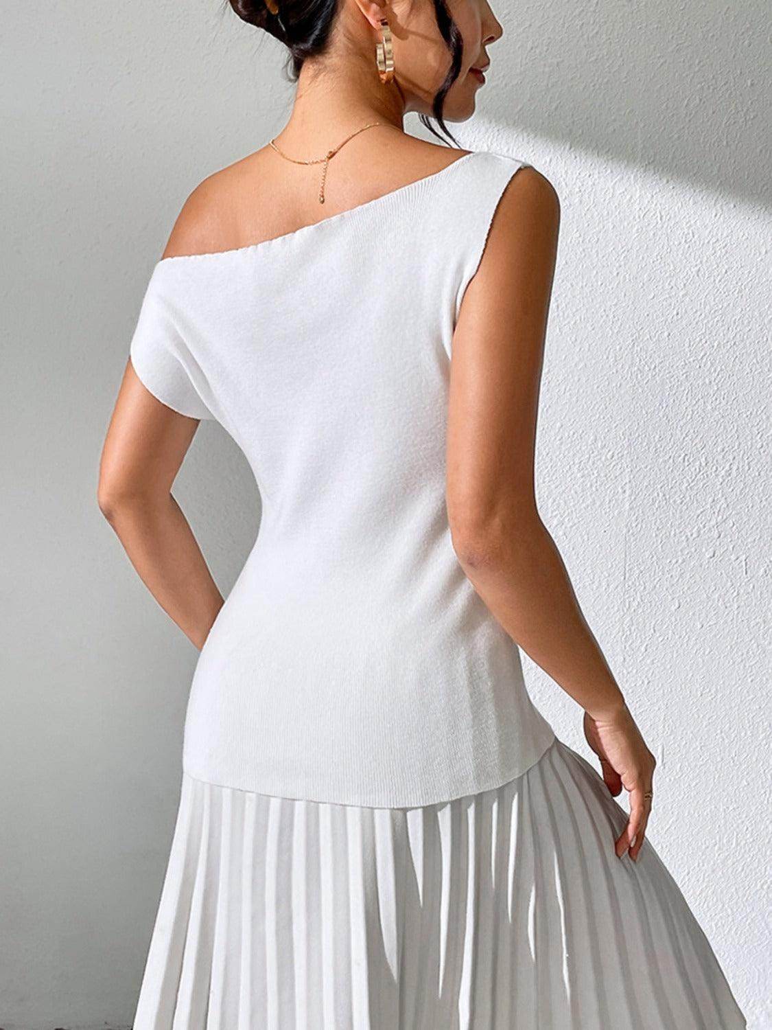 Single Shoulder Short Sleeve Knit Top for Women Fashion - Selvanelle