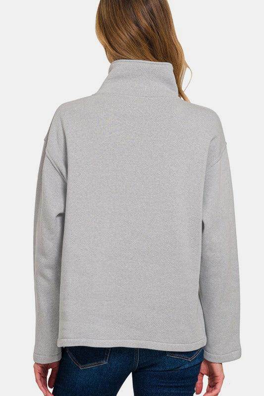 Zenana Turtleneck Half Snap Fleece Sweatshirt for Comfort - Selvanelle