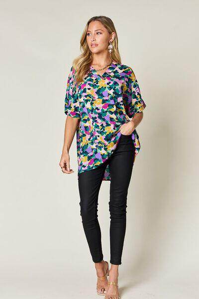 Double Take Full Size Printed V-Neck Short Sleeve Top - Selvanelle