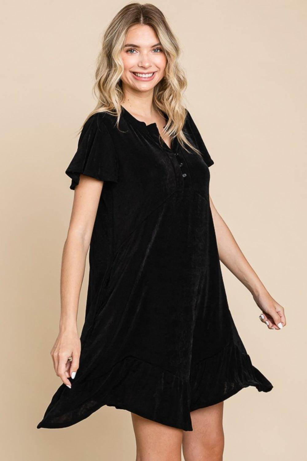 Culture Code Full Size Short Sleeve Ruffled Asymmetric Hem Dress - Selvanelle