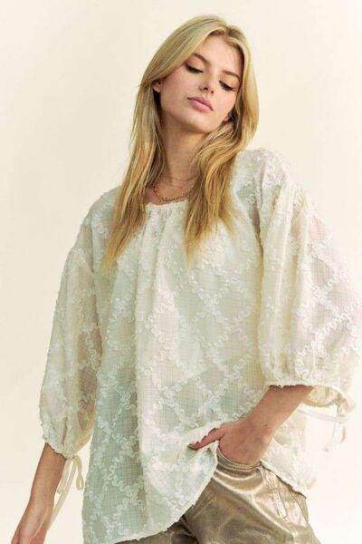 Davi & Dani Tied Round Neck Mesh Blouse for Women - Selvanelle
