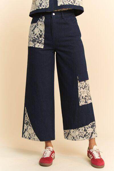 Davi & Dani Lace Applique Wide Leg Jeans for Women - Selvanelle