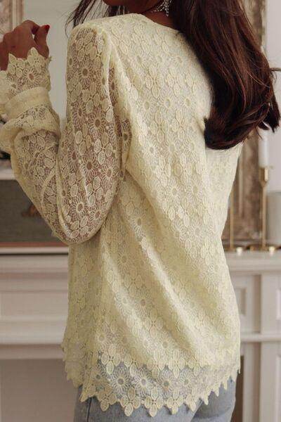 Lace Detail V-Neck Long Sleeve Blouse for Women Fashion - Selvanelle