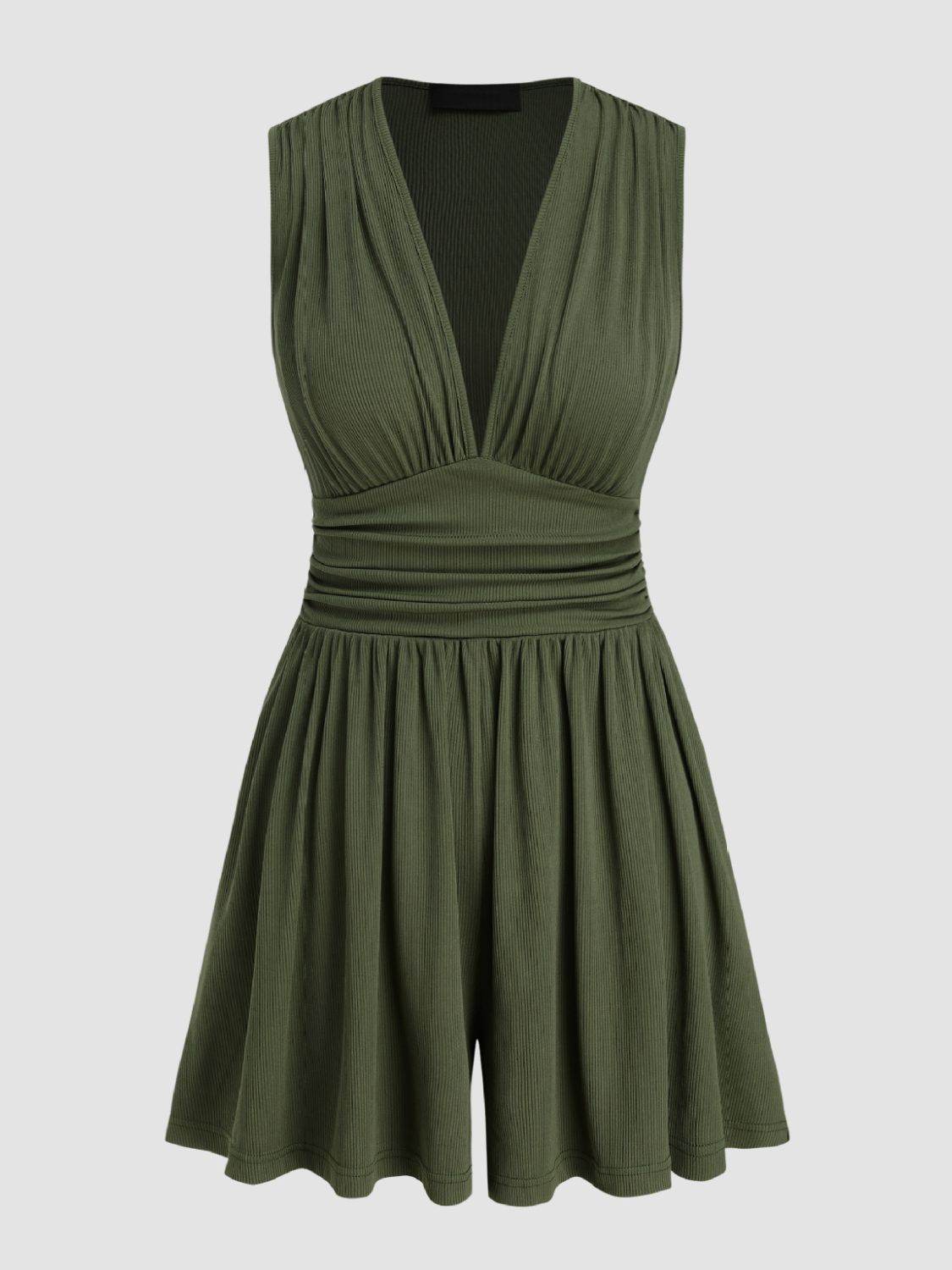 Ruched Plunge Sleeveless Romper - Selvanelle