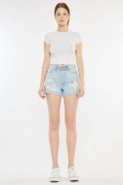 Kancan High Rise Repaired Mom Denim Shorts for Women - Selvanelle