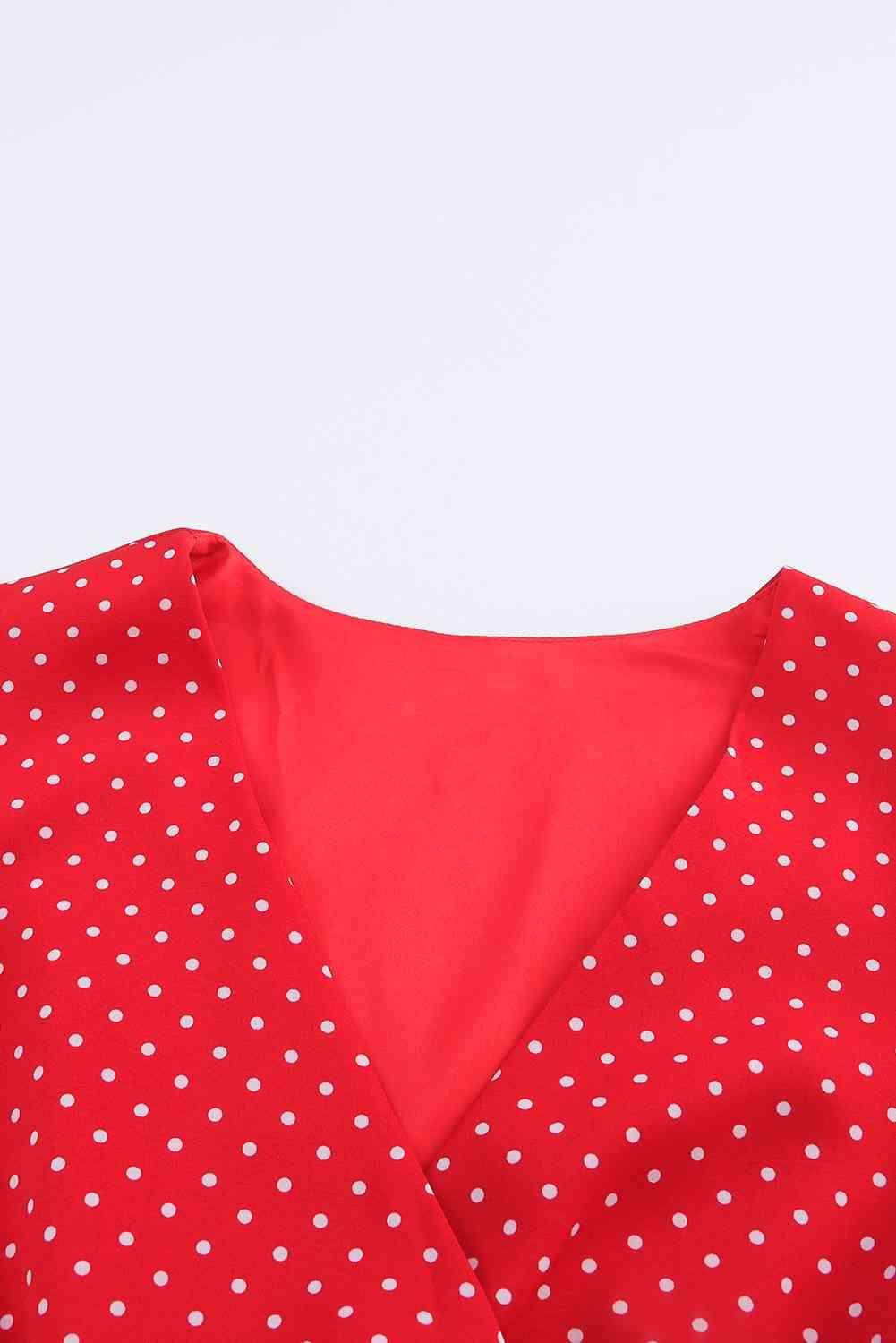 Polka Dot Surplice Neck Tie Waist Dress for Women - Selvanelle