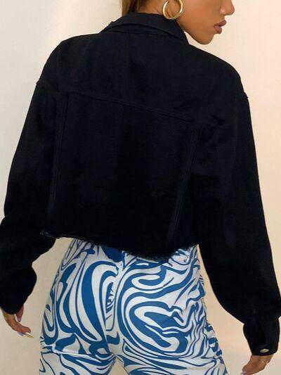 Distressed Collared Neck Long Sleeve Denim Top for Women - Selvanelle