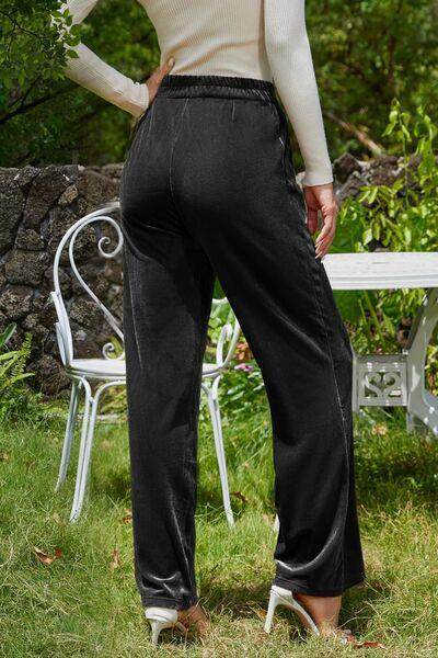 Velvet Wide Leg Pants with Pockets for Stylish Comfort - Selvanelle