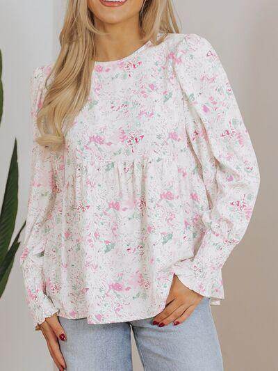 Printed Round Neck Long Sleeve Blouse for Women Fashion - Selvanelle
