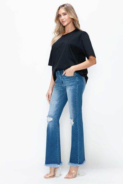 Bytos Full Size Raw Hem Distressed High Rise Bootcut Jeans - Selvanelle