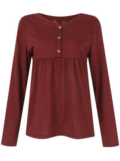 Half Button Long Sleeve T-Shirt for Women Stylish Fit - Selvanelle