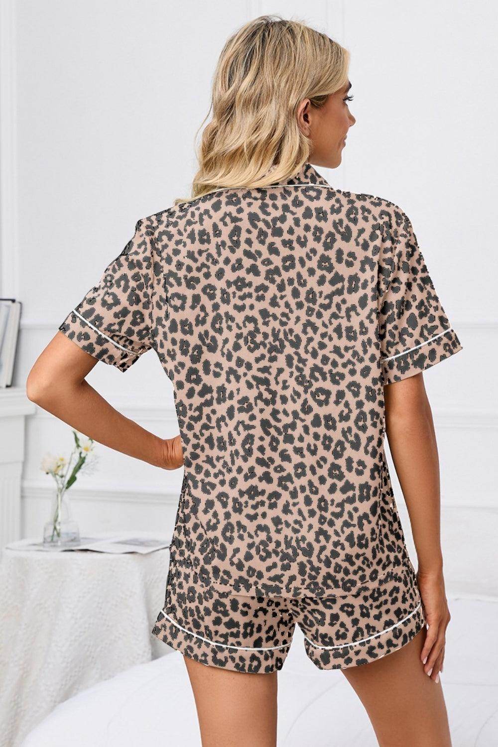 Full Size Leopard Short Sleeve Top and Shorts Lounge Set Plus Size - Selvanelle