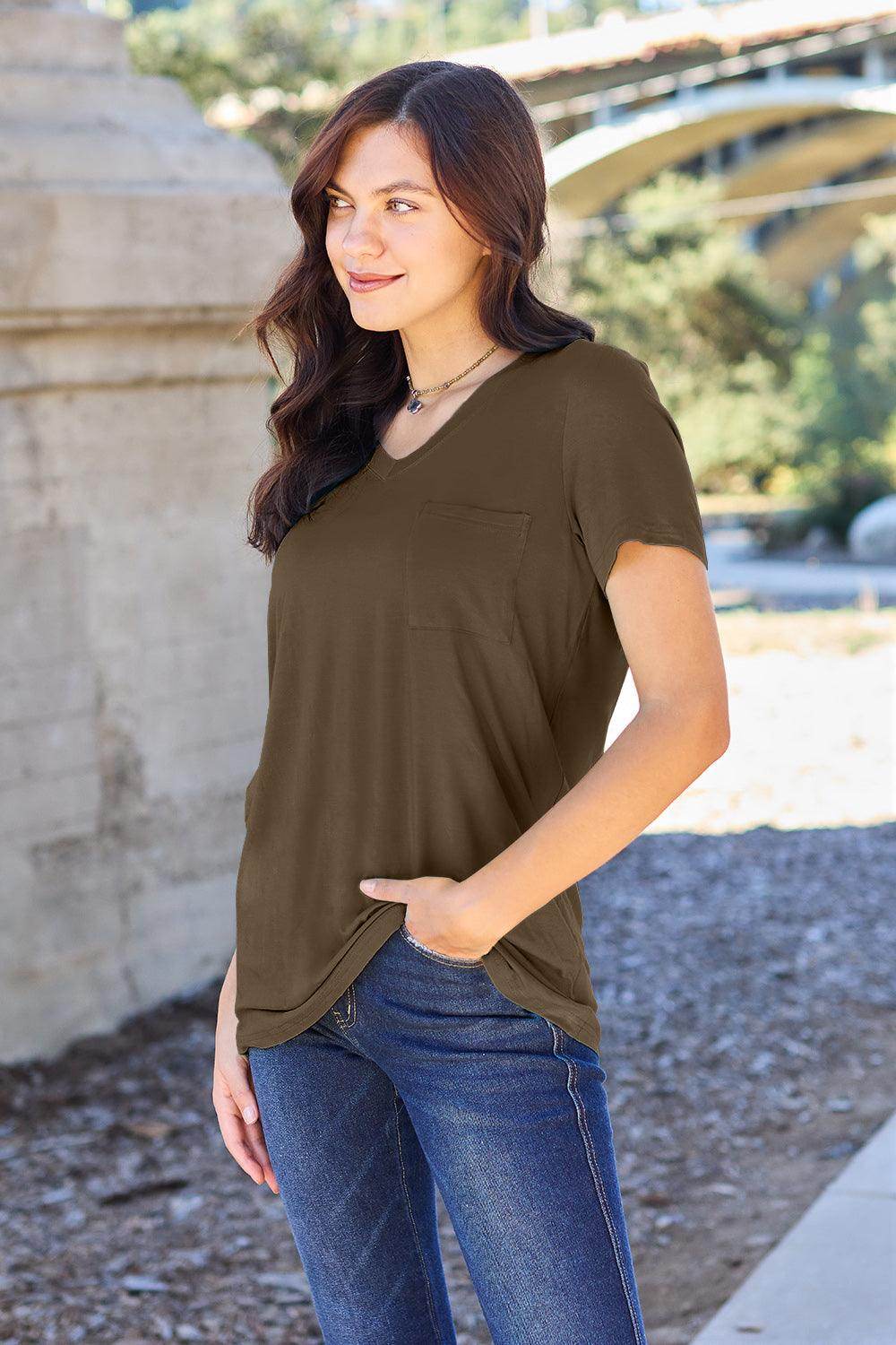 Basic Bae Full Size V-Neck Short Sleeve T-Shirt for Women - Selvanelle