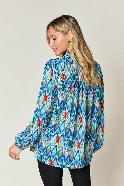 Double Take Full Size Printed Balloon Sleeve Blouse for Women - Selvanelle