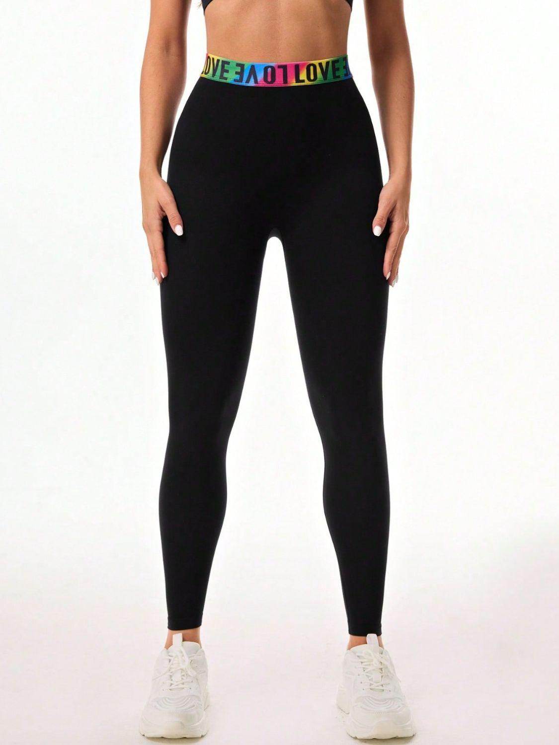 Letter Printed High Waist Active Leggings for Women - Selvanelle
