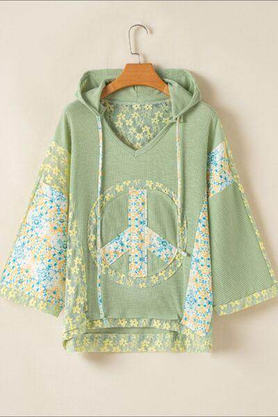 Peace Patch Batwing Sleeve Hooded Blouse for Women - Selvanelle