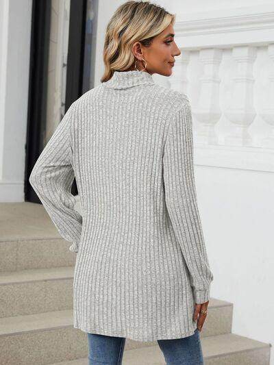 Ribbed Mock Neck Long Sleeve T-Shirt for Women Stylish Wear - Selvanelle