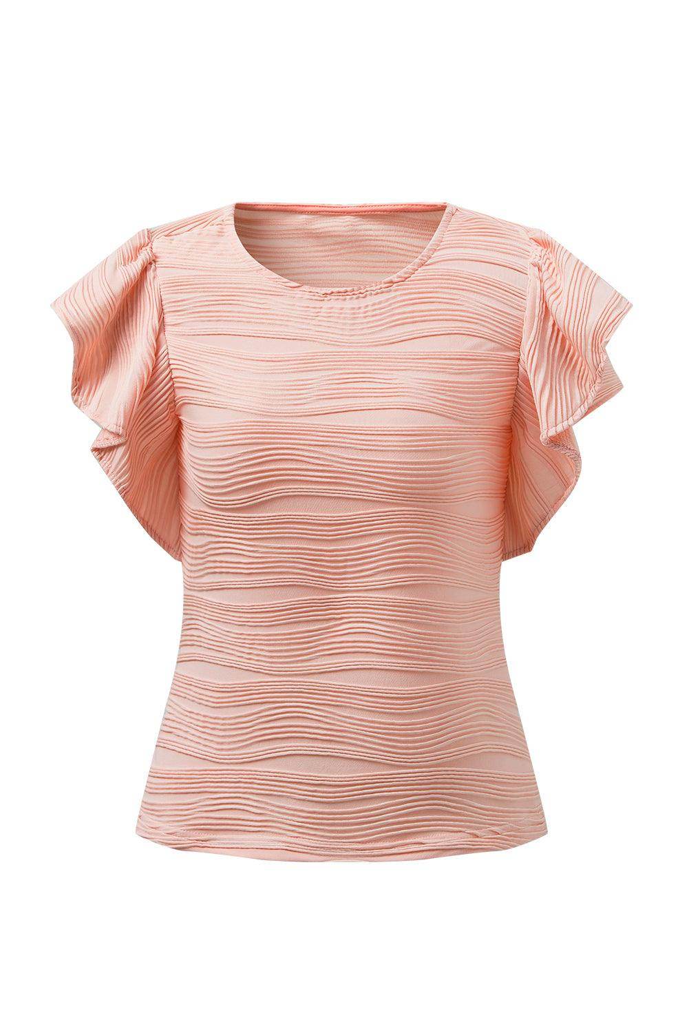 Textured Round Neck Cap Sleeve Top for Casual Style - Selvanelle