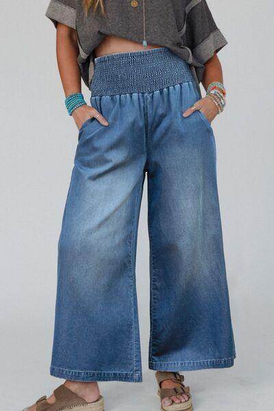Smocked Wide Leg Jeans for Effortless Style and Comfort - Selvanelle