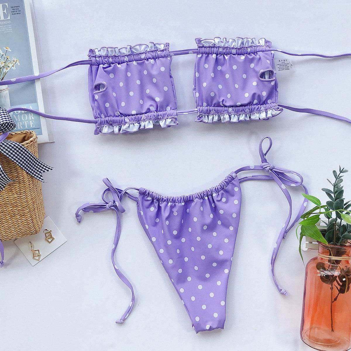 Frill Trim Ruched Bikini Set - Selvanelle
