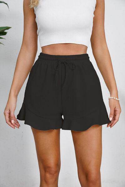Full Size Drawstring Ruffle Hem Shorts for Women - Selvanelle