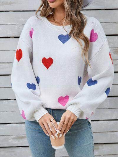 Angel Wings Heart Round Neck Long Sleeve Sweater for Women - Selvanelle