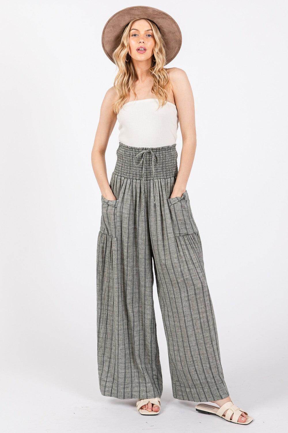 SAGE + FIG Cotton Gauze Wash Stripe Pants for Women - Selvanelle