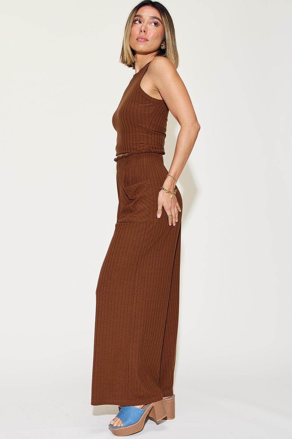 Basic Bae Full Size Ribbed Tank and Wide Leg Pants Set - Selvanelle