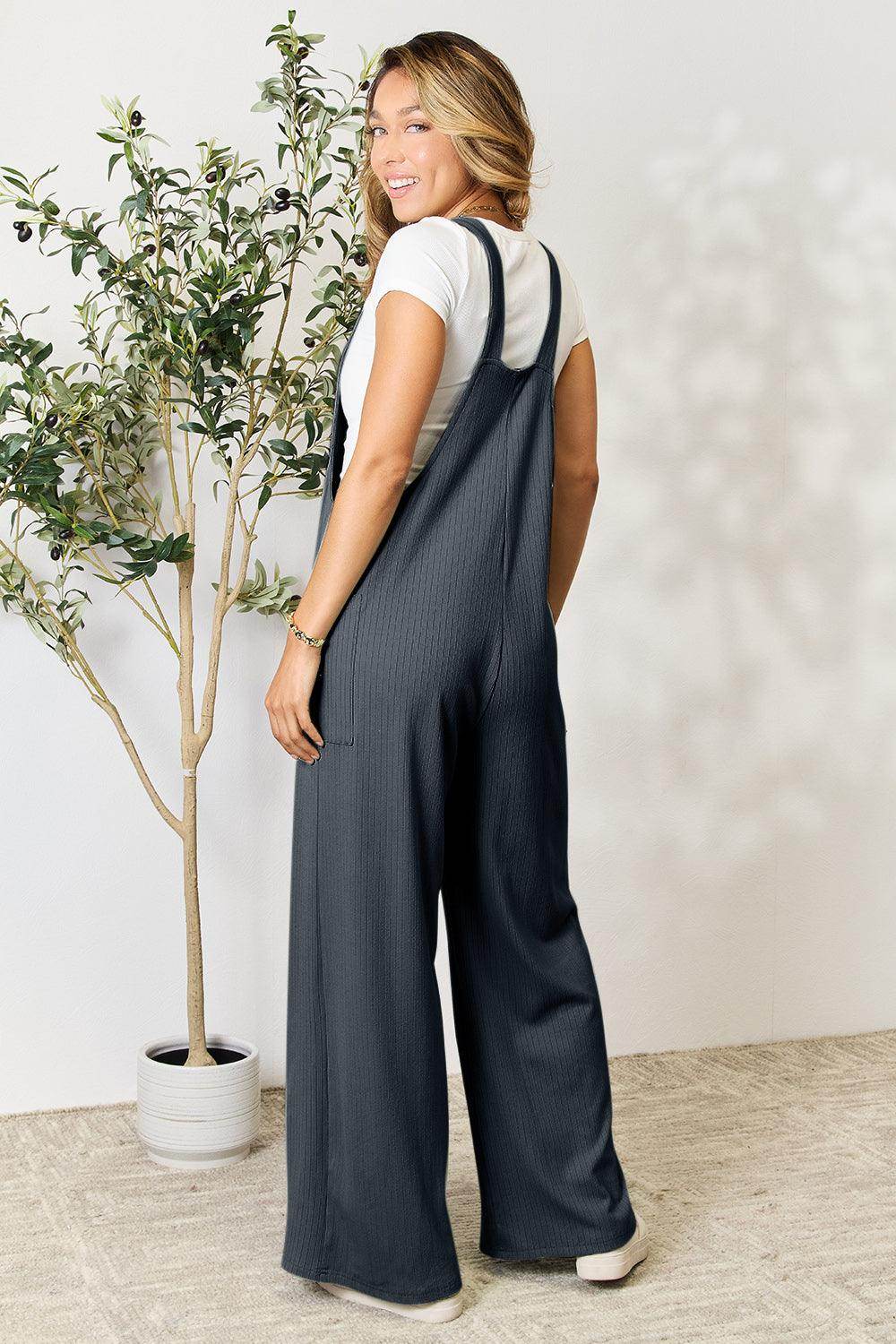 Double Take Full Size Wide Strap Overall with Pockets For Women - Selvanelle