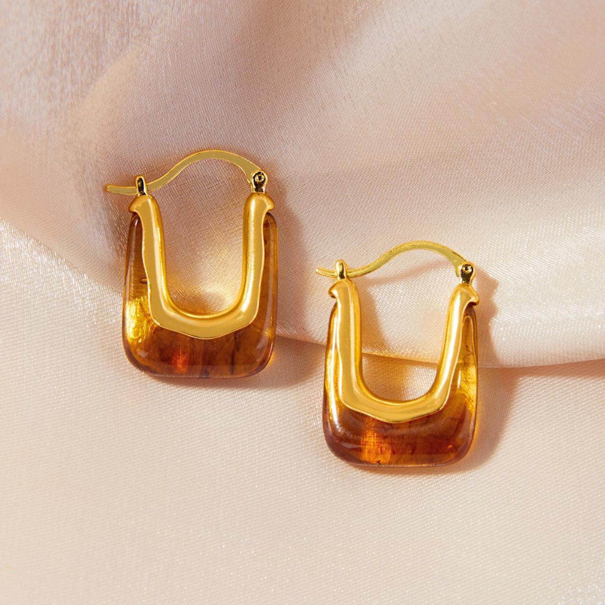 Resin Copper U Shape Earrings for Elegant Style 1 Pair - Selvanelle
