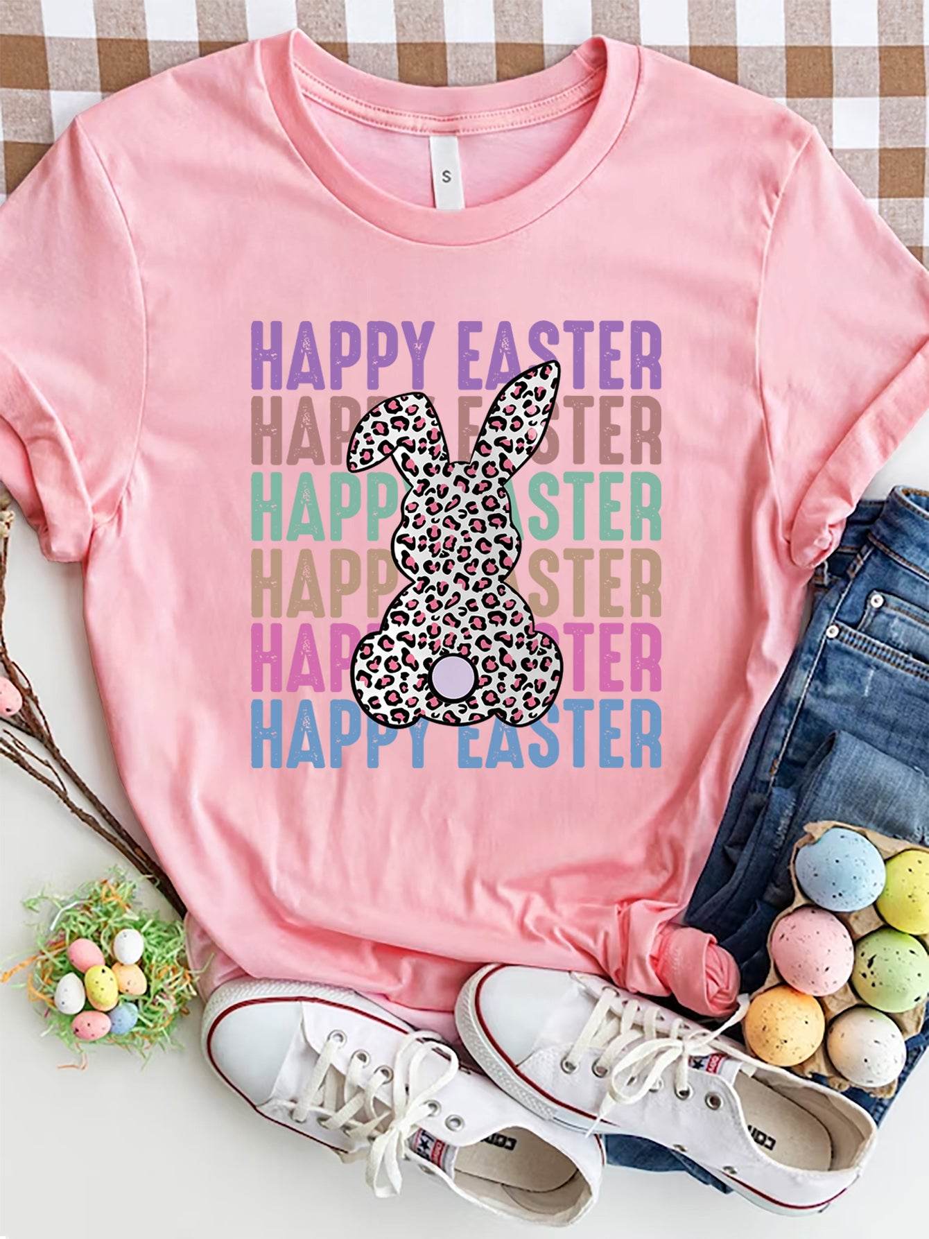 HAPPY EASTER Round Neck Short Sleeve T-Shirt - Selvanelle