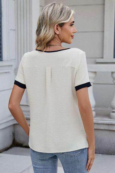 Cutout Round Neck Short Sleeve Blouse for Women Fashion - Selvanelle