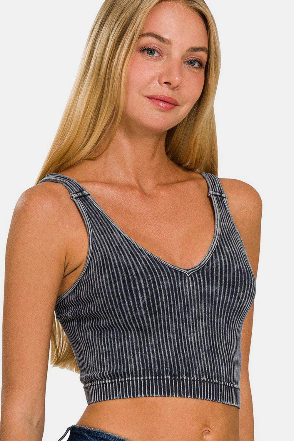 Zenana Washed Ribbed Cropped V-Neck Tank Top for Women - Selvanelle