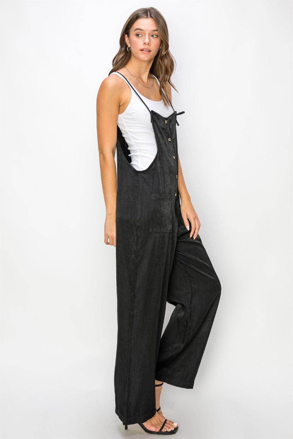 HYFVE Half Button Sleeveless Straight Jumpsuit for Women - Selvanelle