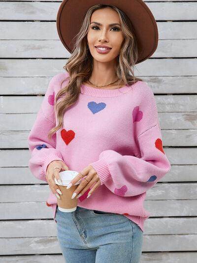 Angel Wings Heart Round Neck Long Sleeve Sweater for Women - Selvanelle