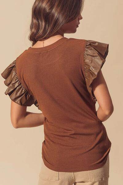 Ruffled Round Neck Cap Sleeve Blouse for Women Stylish Wear - Selvanelle