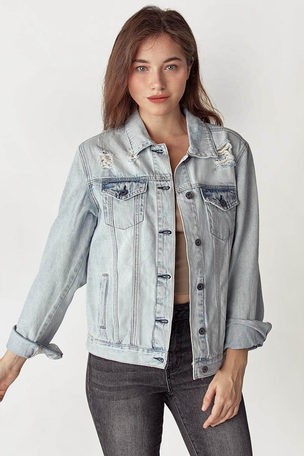 RISEN Distressed Button Up Jacket for Edgy Style - Selvanelle