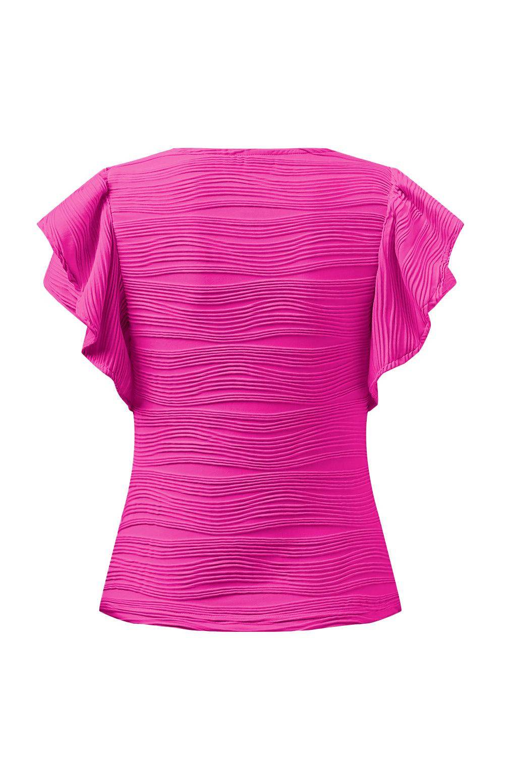 Textured Round Neck Cap Sleeve Top for Casual Style - Selvanelle