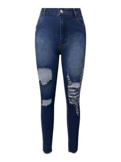 Distressed Skinny Jeans with Pockets for Stylish Comfort - Selvanelle