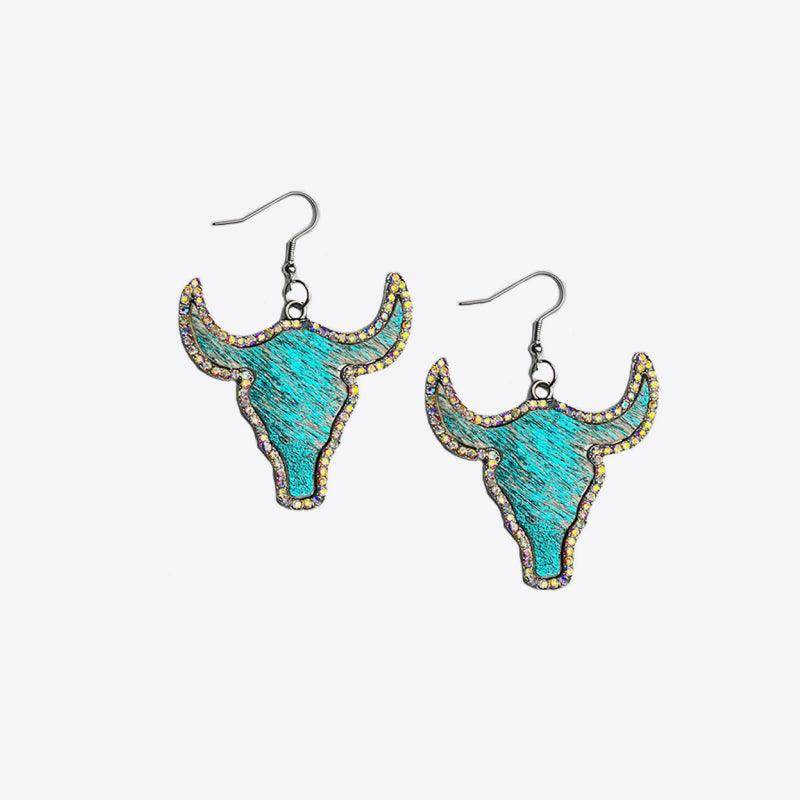Rhinestone Bull Earrings with Alloy and Cowhide Design - Selvanelle