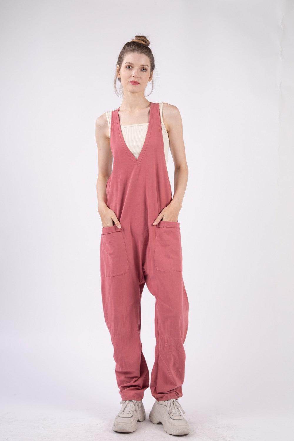 Very J Plunge Sleeveless Jumpsuit with Pockets for Women - Selvanelle