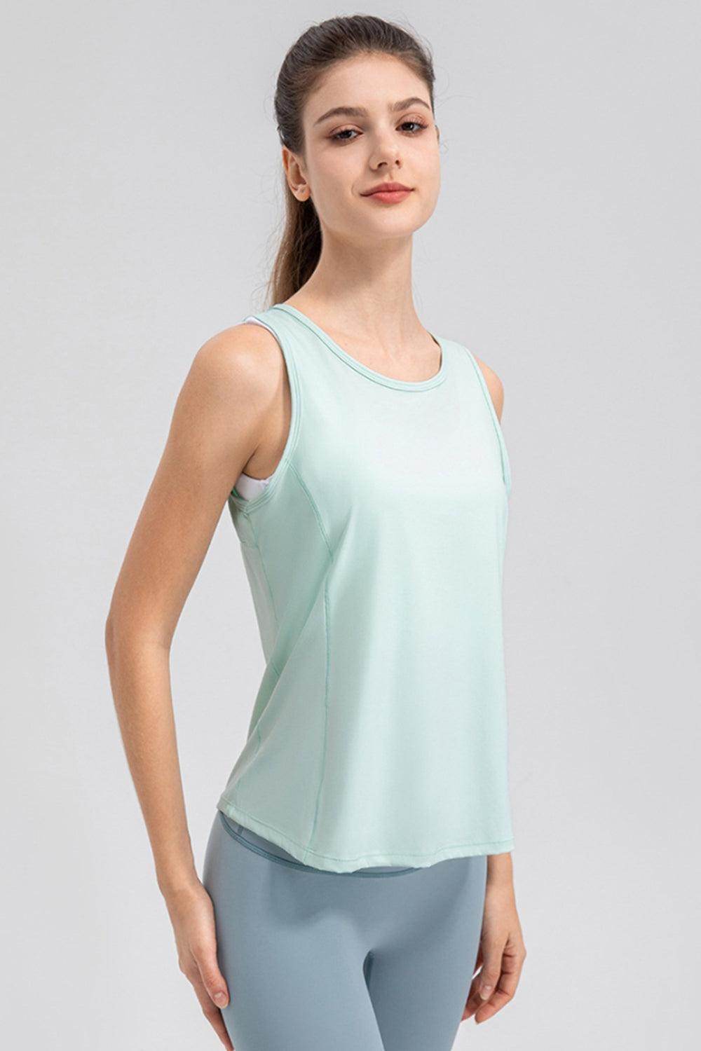 Wide Strap Round Neck Active Tank for Comfortable Workouts - Selvanelle